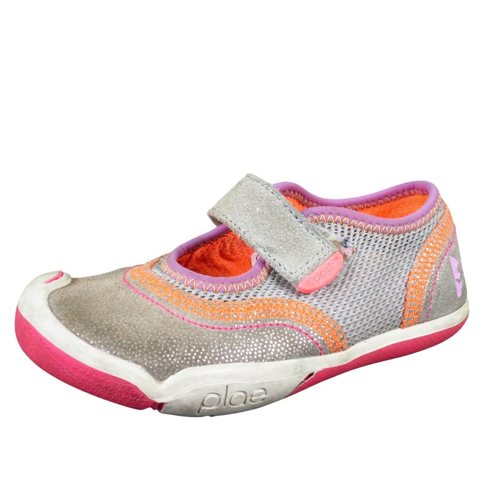 Plae Emme Toddler Girls Mary Jane Sneakers Size 9 Silver Shimmer Suede Pink Mesh